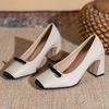 Mode 2025 Neue Mode Frühling Herbst Kleid Schuhe Klobiger Blockabsatz Quadratische Zehenpartie PU Leder Rot Mode Schleife Party Büro Damen Pumps