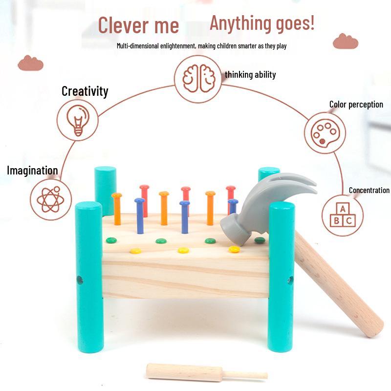 Montessori Wooden Hammering Bench: Children's Concentration & Hand-Eye Coordination Educational Toy