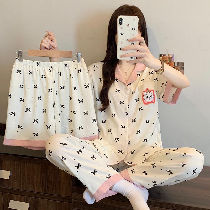 Cloud Cotton Cartoon Pony Pajamas: Women's 2026 Summer Three-Piece Set, Short Sleeve, Fun & Cute Homewear