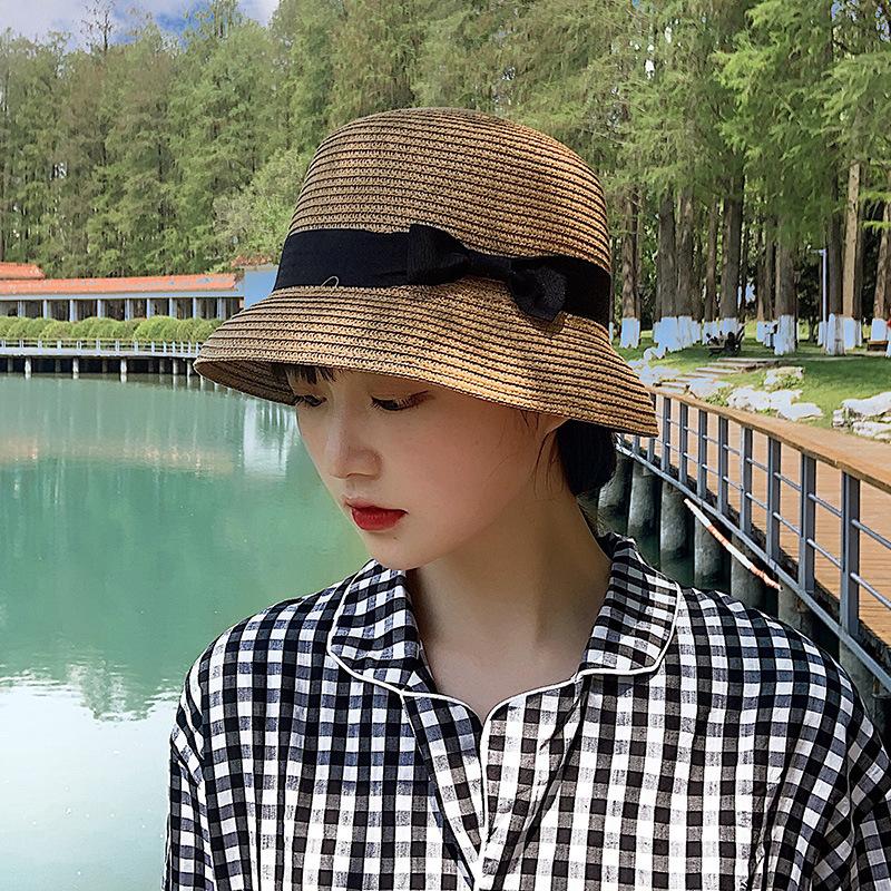 Sun hat that covers the face, small bucket hat, beach fisherman hat, women's straw hat, straw-braided small brim, sun protection, summer fashion