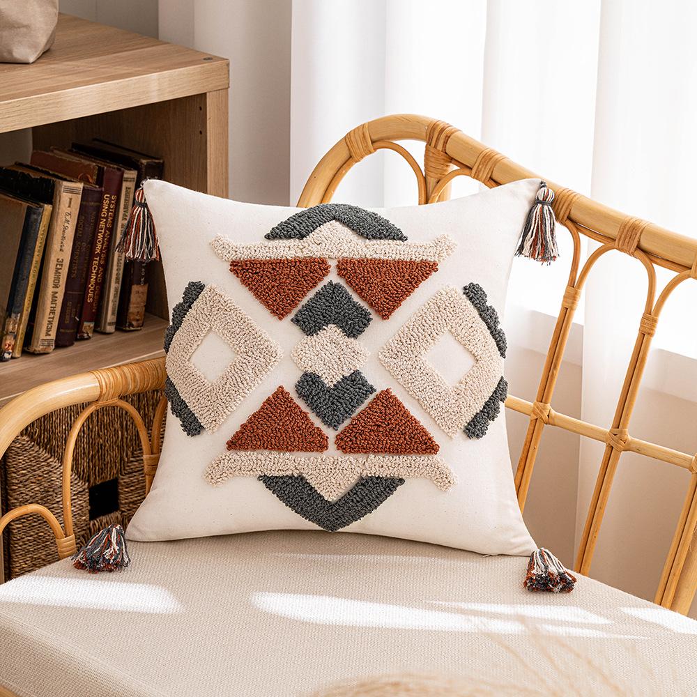 B&B Ins Wind Tufted Pillow Case Nordic Geometric Living Room Sofa Cushion Waist Pillow Rainbow Tassel Bedroom Pillow