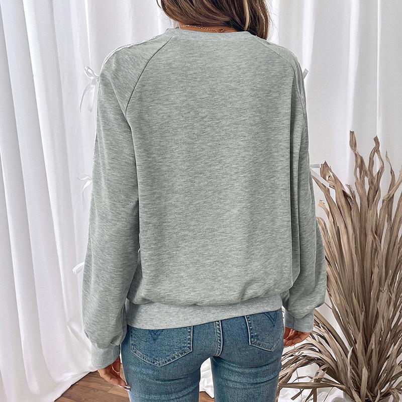 Damen Niedliches Schleifen-Sweatshirt Übergroßer Rundhalsausschnitt Bequemer Langarm-Pullover Lässige Lockere Sweatshirts Y2K Kleidung