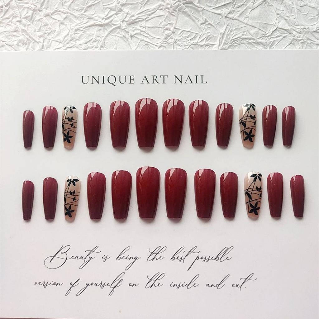 Autocollants d'Art d'Ongles Portables Lavis à l'Encre Chinoise - Patchs d'Ongles Faux Longs en Forme de T