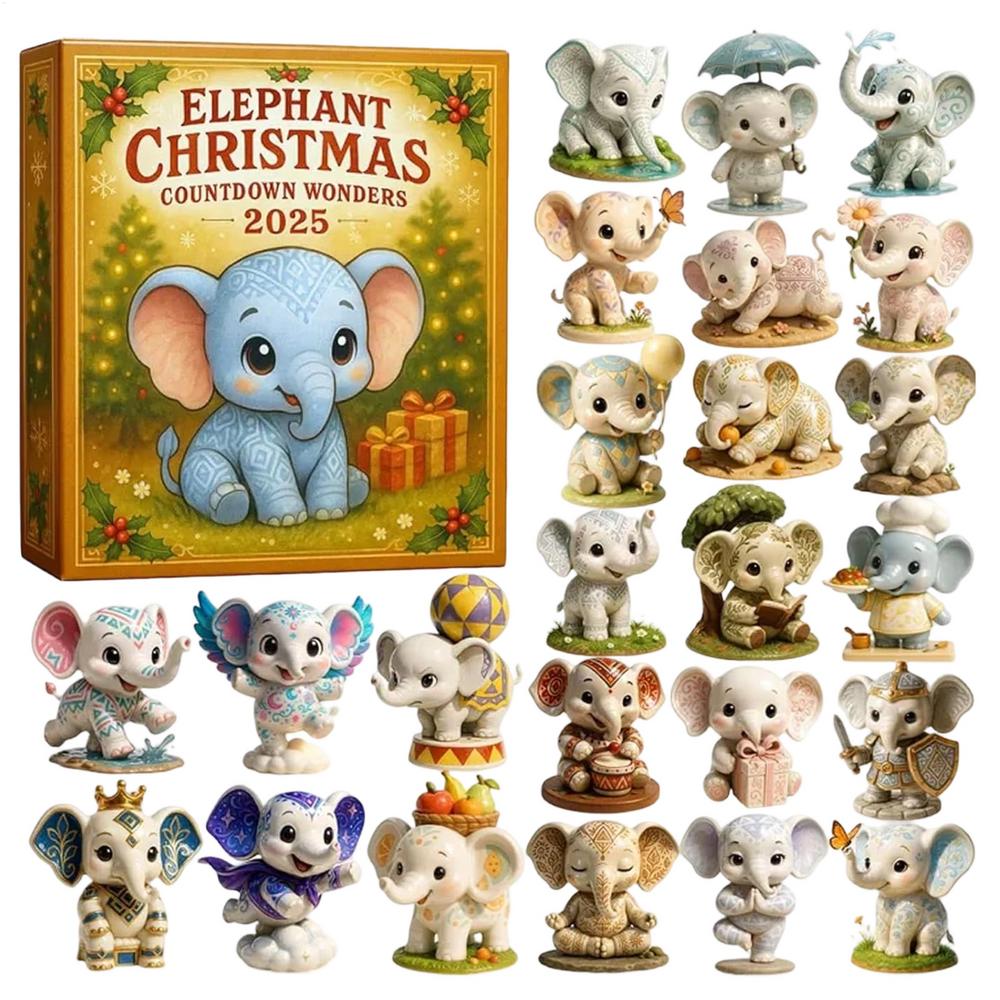 

Elephant Advent Calendar 2025, 2D Acrylic Christmas Countdown with 24 Ornaments for Animal Lover Home, Holiday Party Celebration M жовтий