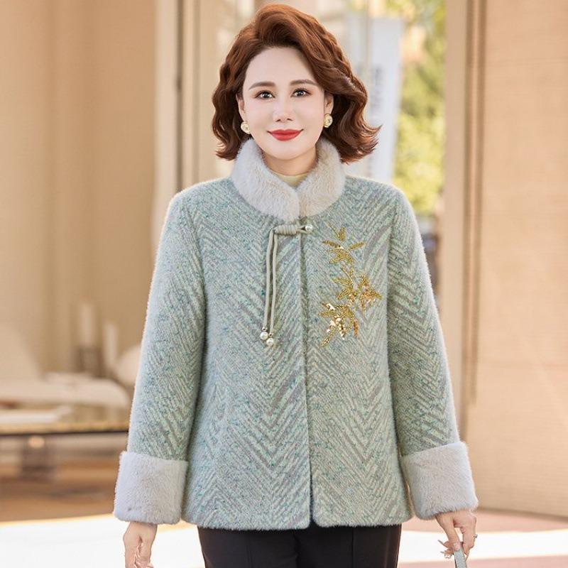 New Mother Winter Chinese Mink Coat Noble Women's Clothing Medium and Old Velvet Thickened Coat Women