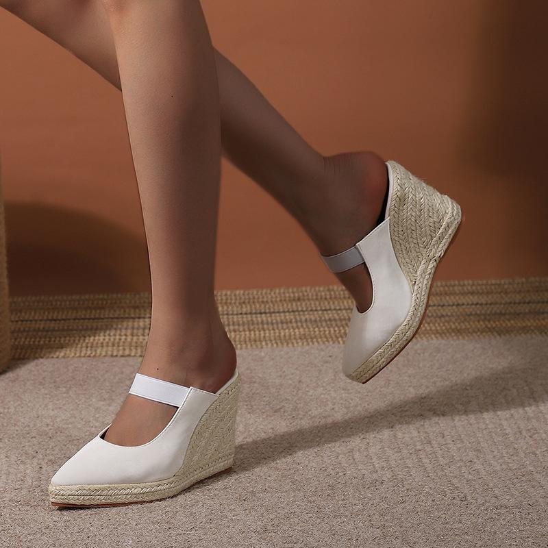 Pantofole da Casa alla Moda Scarpe con Plateau Punta Appuntita Tacchi da Donna a Zeppa Med Morbide Copertura Alta Cinturino con Fibbia Tessuto Elastico TPR Quadrato Sexy
