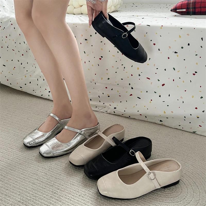 Fashion Summer Women's Cover Toe Mules Slippers Elegant Slip-On Slides Shoes Comfortable Ladies Silvery Footwear