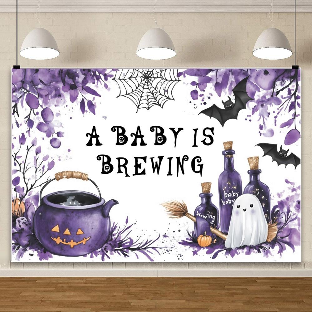 Halloween Decorations Baby Shower Backdrop A Baby Is Brewing Ghost Witch Cauldron Floral For Photo Studio Halloween Party Decor