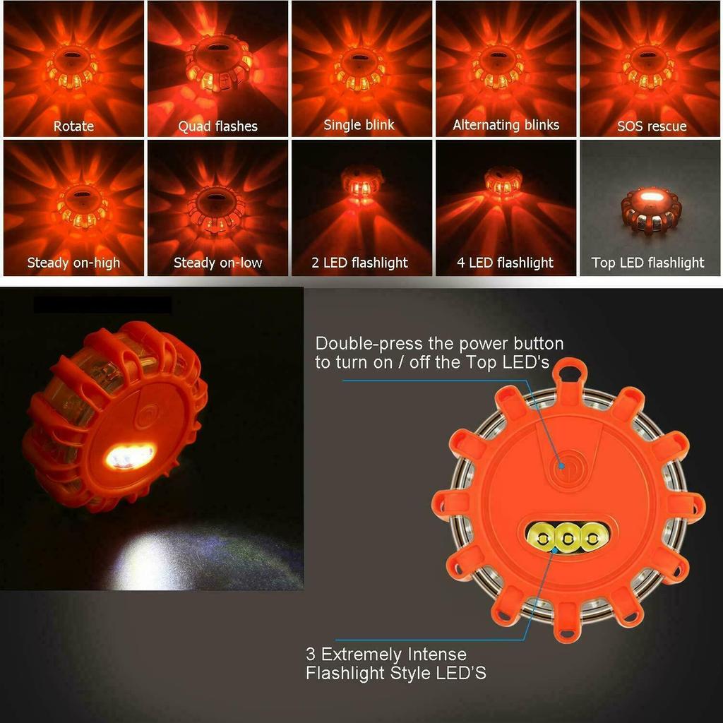 Rotating LED Warning Lights - 3pcs: Orange Car Safety & Traffic Alerts