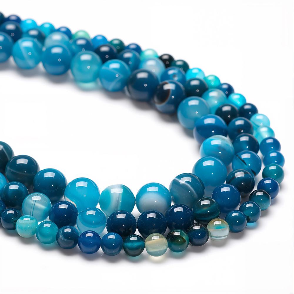 6 8 10 MM  Matte Natural Stone Beads Polished Blue Stripes Agates Stone Beads Diy Spacer Loose Beads for Jewelry Making Bracelet
