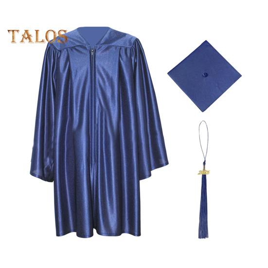 2 Pcs/Set Children Bachelor Uniform with Hat V Neck Knee Length Long Sleeve Zipper Closure Pleated Liberal Arts Student Graduation Robe Graduation