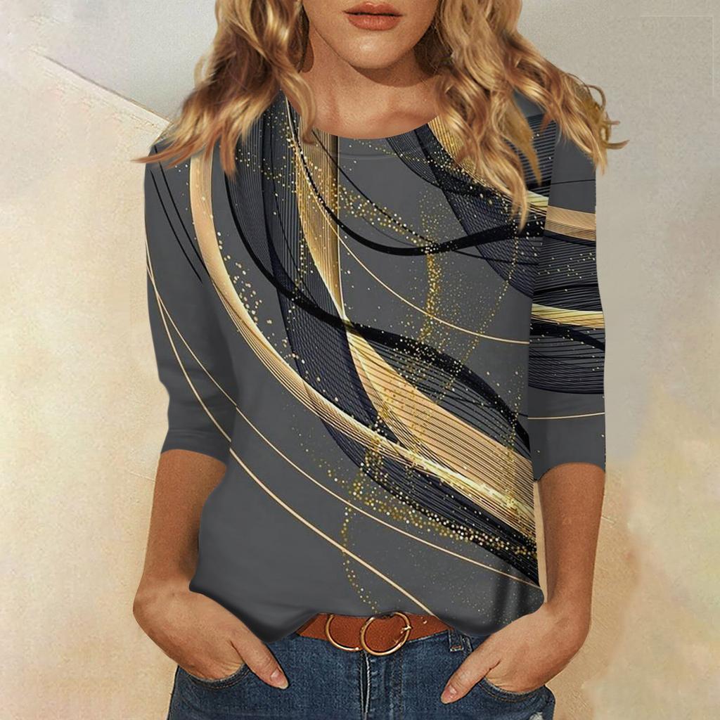 3/4 Sleeve Shirts For Women Cute Tops Graphic Tees  Blouses Casual Plus Size Basic Tops Pullover