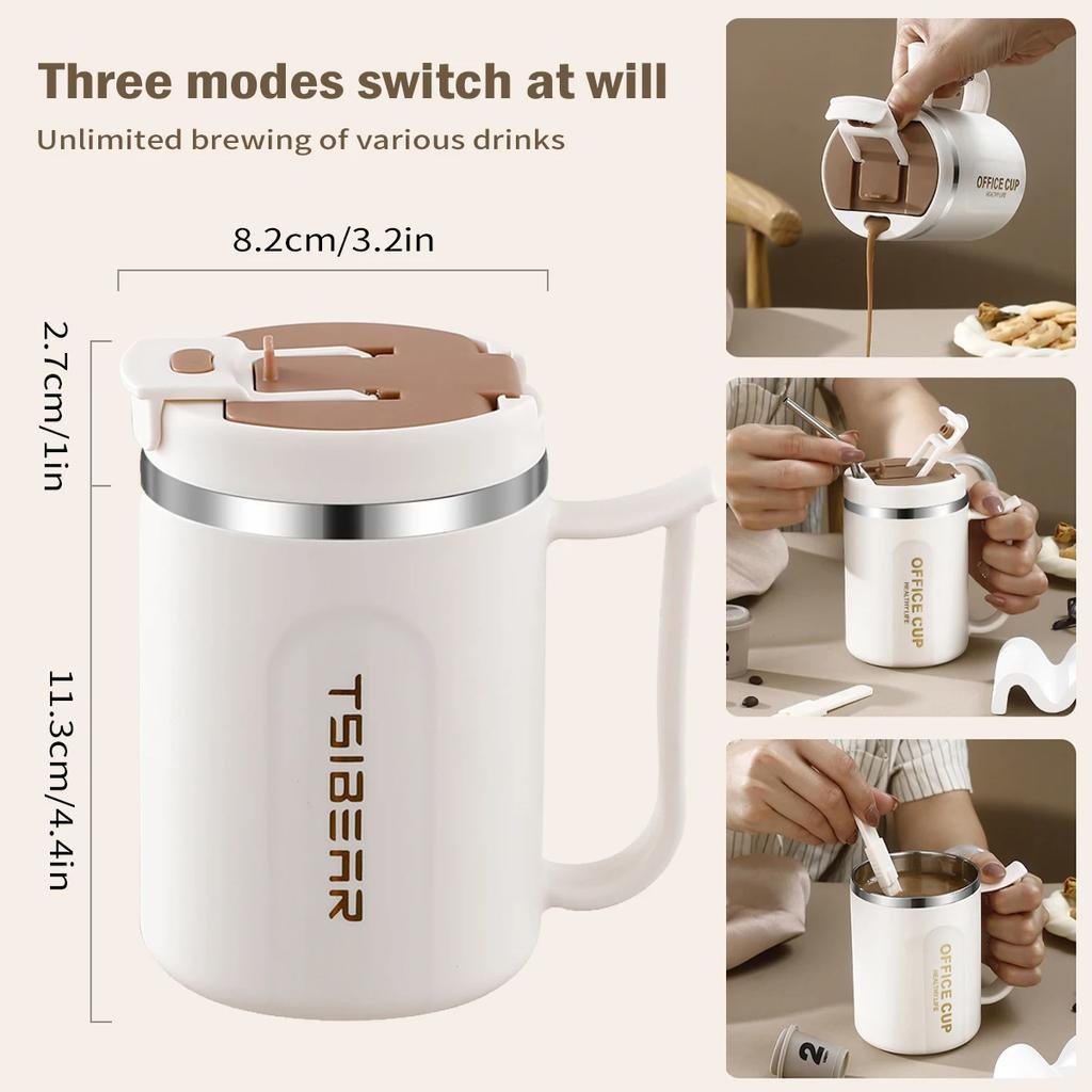 Leeseph Coffee Mug With Handle and Sealing Lid and Spoon, Stainless Steel Coffee Travel Mug Double Wall Leak Proof Cup