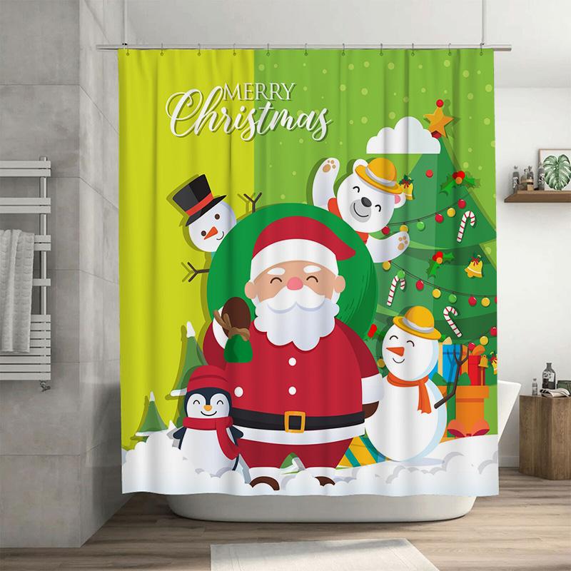 

Tu Christmas Shower Curtain Santa Claus Reindeer Holiday Bathroom Decor Festive Xmas Pattern Waterproof Fabric Backdrop W60H190(CM)-1 Pcs