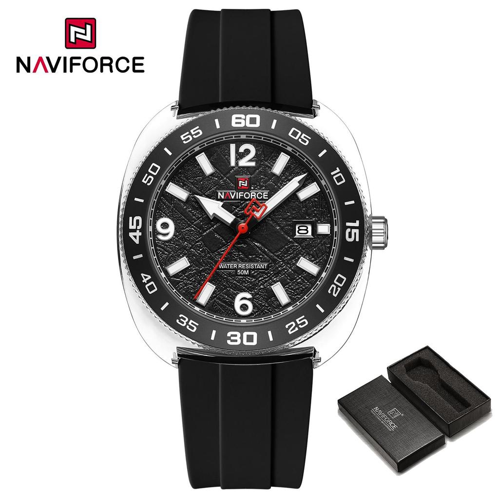 NAVIFORCE Original Men Calendar Watch Quartz Movement Round Case Luminous Pointer 50m Waterproof Silicone Strap Men Casual Watch NF7132