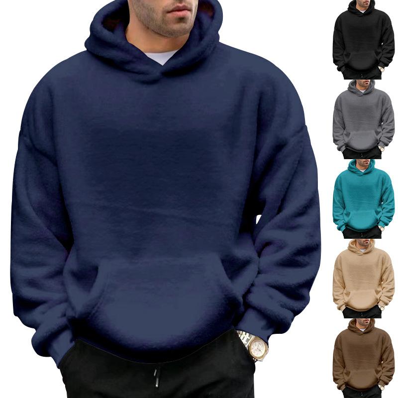 Autumn Winter New Fashion Hoodies Long Sleeve Solid Lamb Wool Sweatshirts Men's Clothing Casual Loose Pockets Korean Trend Tops