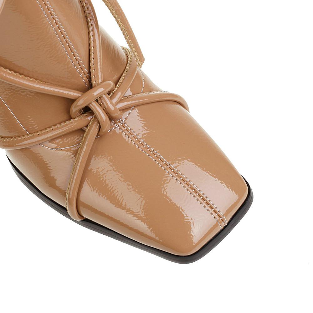 Women Ankle Boots with Chunky Heels Size 34~46 Korean Style Patlent Leather Pumbs Square Toe Elegant Booties Spring Autumn Shoes