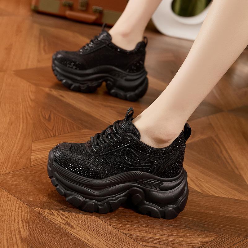 Platform Dad Shoes Women's 2025 Spring and Summer New Korean Version Rhinestone Versatile Casual Shoes Inner Height Increase Women's Shoes Breathab