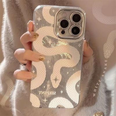 Luxury Silver Snake Phone Case For iPhone 16 15 14 13 12 11 Pro Max Lens Protection Back Cover
