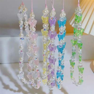 Bijoux de téléphone Cordon de téléphone Sangle pour téléphone portable Chaînes de téléphone Papillon Chaîne perlée Corde anti-perte