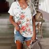XL-7XL Plus Size T Shirt Women V Neck Short Sleeve Tops Summer Lovers Couples T Shirt Casual 3D Floral Print T Shirts