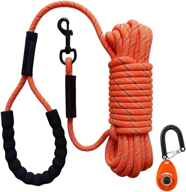LIWEGHT Dog Training Belt 5m 10m 15m 30ft Reflective Extra Long Rope for Outdoor Dogs Camping Safety Backyard Rope Dog Training Clicker (15ft 50ft)