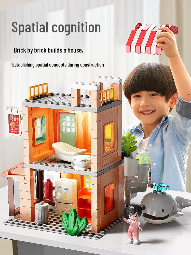 Feile Large Particle Villa Building Blocks for Kids - Creative Pretend Play Set for Kindergarten Boys and Girls.