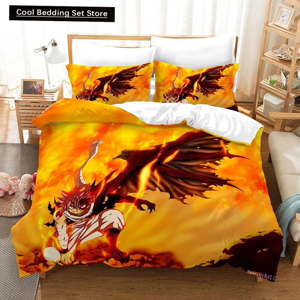 3D Print Anime Fairy Tail Logo Natsu Bedding Set Boys Girls Twin Queen Size Duvet Cover Pillowcase Bed Kids Adult Home Textiles