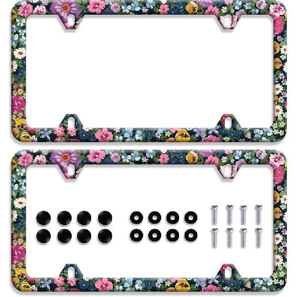 Moon License Plate Frame Starry Sky Moon Phases License Plate Stainless Steel Car Accessory Personalize Funny License Plate Holes Screws Decorative