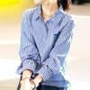 Navava Women Stripe Label Pocket Long Sleeve Shirt Nb2926