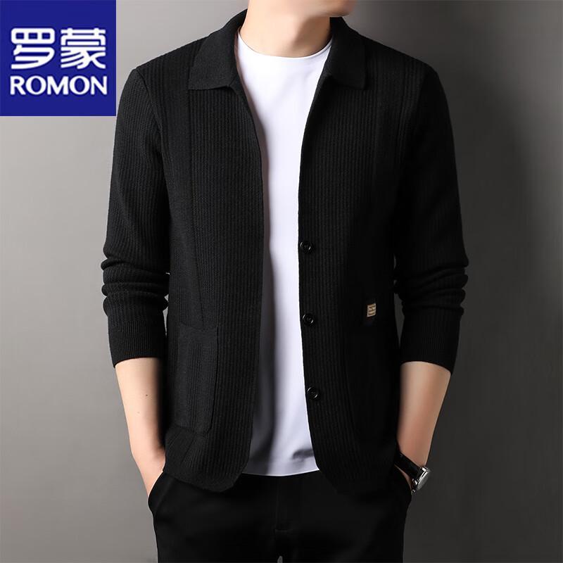 ROMON Men's Casual Lapel Cardigan Sweater