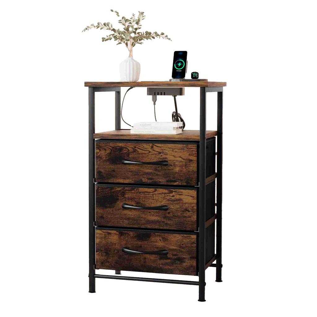 Bedside Table Brown Color Multifunctional Iron and Triamine Plate Nightstand Side Table for Living Room Bedroom
