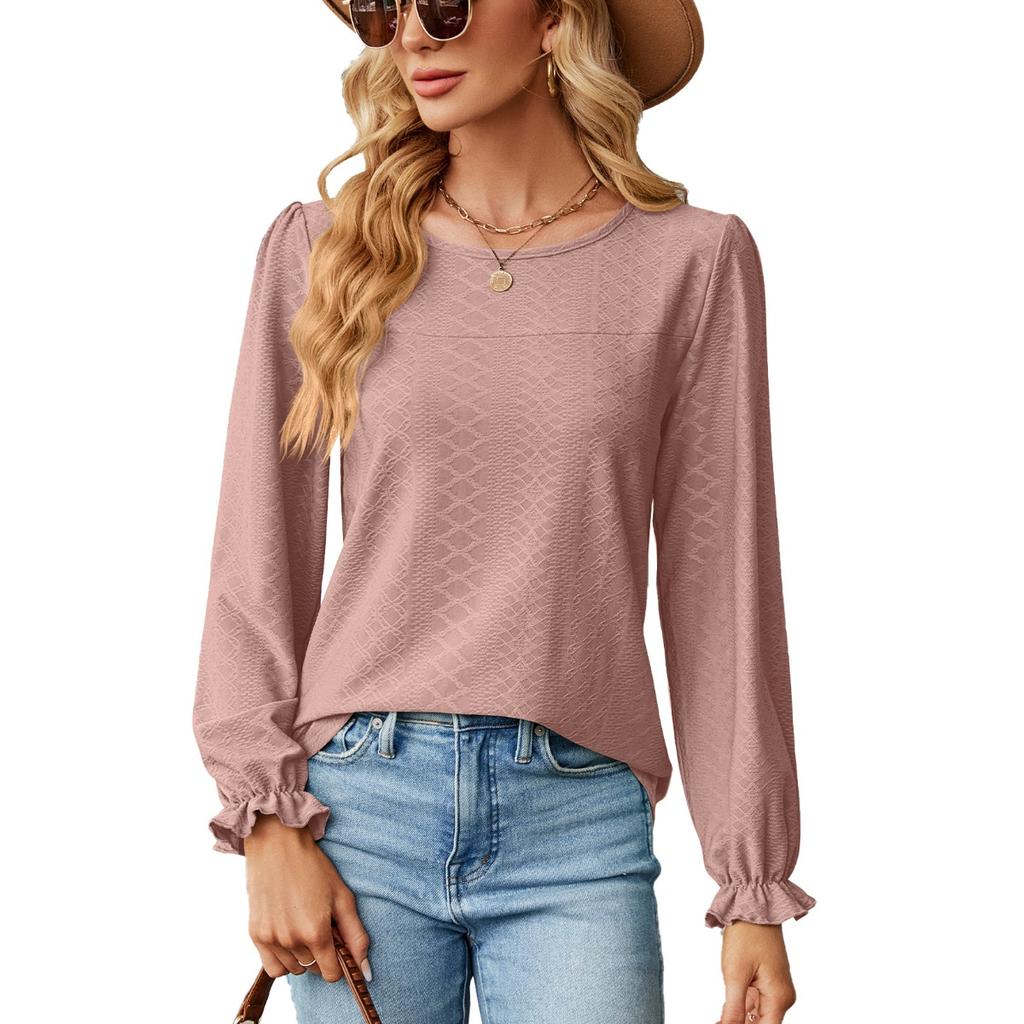 Fall Winter Women's Loose Crew Neck Long Sleeve Patchwork T-shirt Top European American Style Cross-border Casual Wear