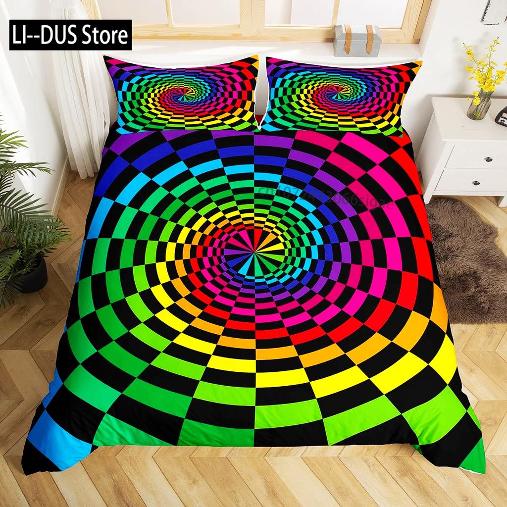 Black White Art Bedding Set,Abstract Geometry Duvet Cover For Kids Teen Boys Girls,Optical Illusion Comforter Cover, Full Size