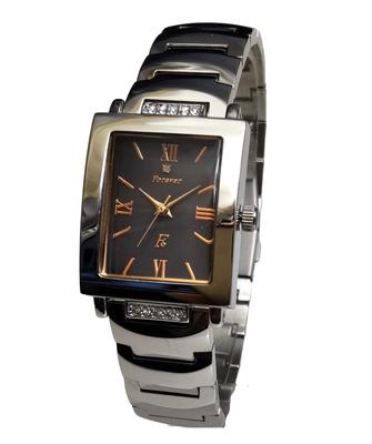 FOREVER Zegarek Muszla Tarcza Piękny Kryształowy Zegarek z Prostym Narzędziem do Regulacji Paska Męski FG-1205-5PG (Czarny/PG)