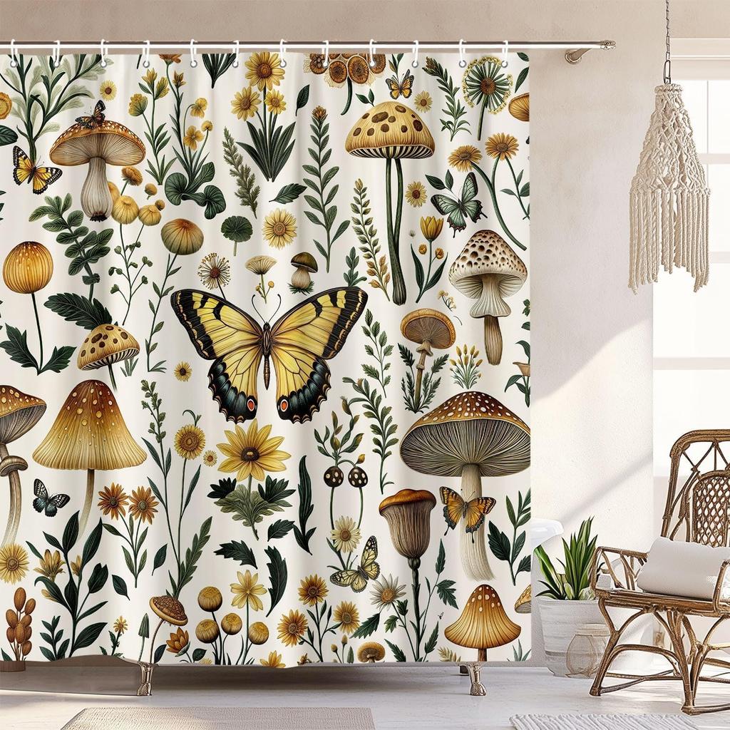 Vintage Boho Shower Curtain Black And Gold Floral Bathroom Aesthetic Decorative, Funny Rustic Bee Daisy Flowers Witchy Eclectic