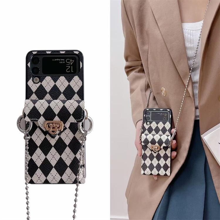 Applicable to Samsung ZFlip3 oblique span diamond mobile phone case P50Pocket lock card bag zflip4 protective case