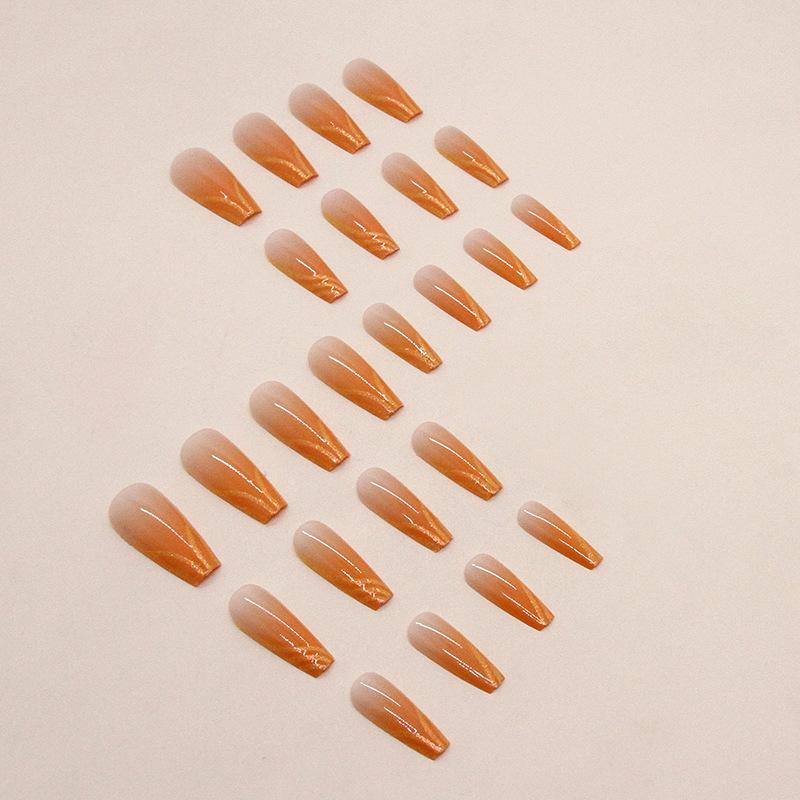 Long European and American Gradual Change Sunset Orange Line Manicure Fashion European and American Ins Wind Wear Armor