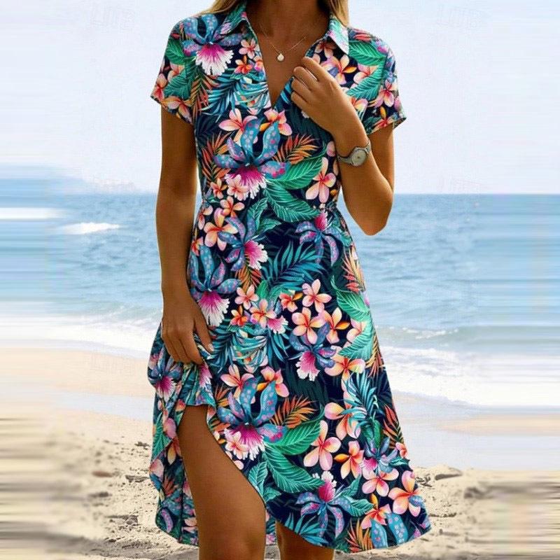 2026 V-Neck Short-Sleeve Bohemian Beach Dress for Women