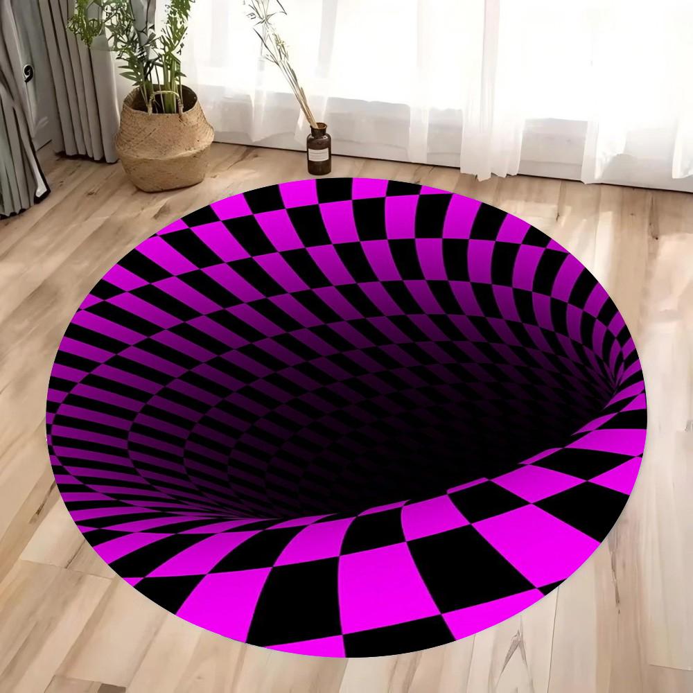 3D Checkered Round Area Rug Bedroom Kitchen Mat Washable Indoor Floor Accent Bathroom Carpet for Living Room Home Office Hallway