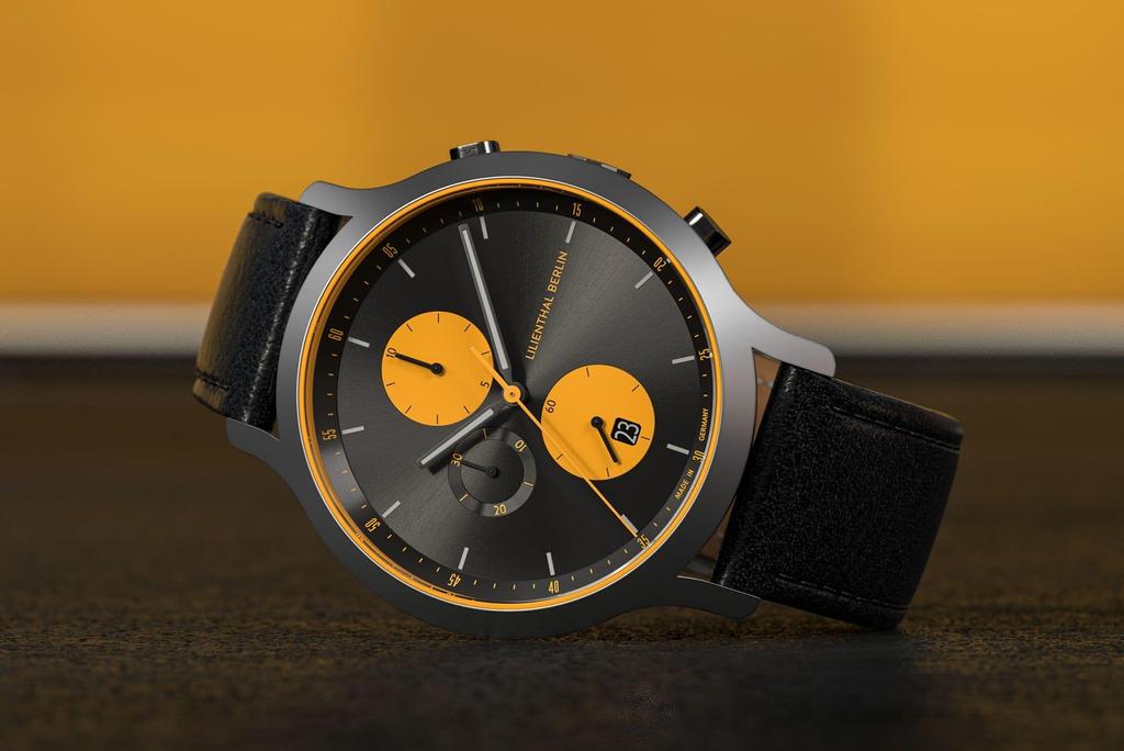 Lilianthal Berlin Chronograph Watch with Date Made In Black Men's Display, Germany, C01-115-B004F,