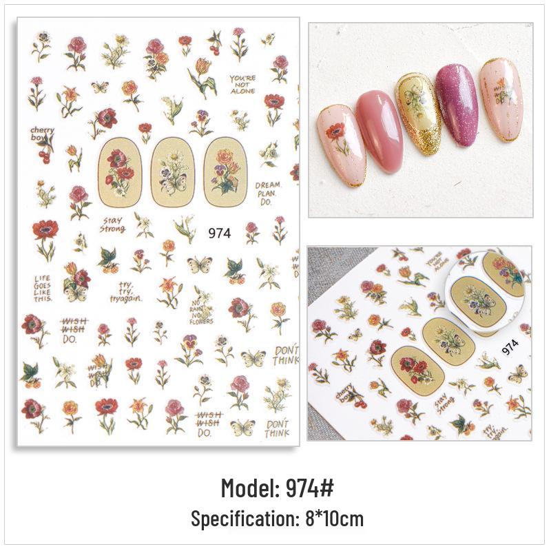 Retro Flower 3D Nail Art Stickers – INS Style Spring Floral Japanese Decals