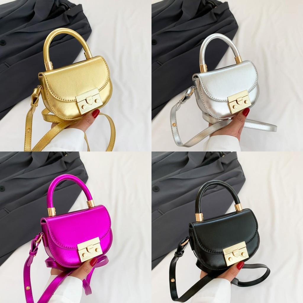 Chic Half-moon Pu Saddle Handbag With Lock Closure For Fashionable Daily Wear