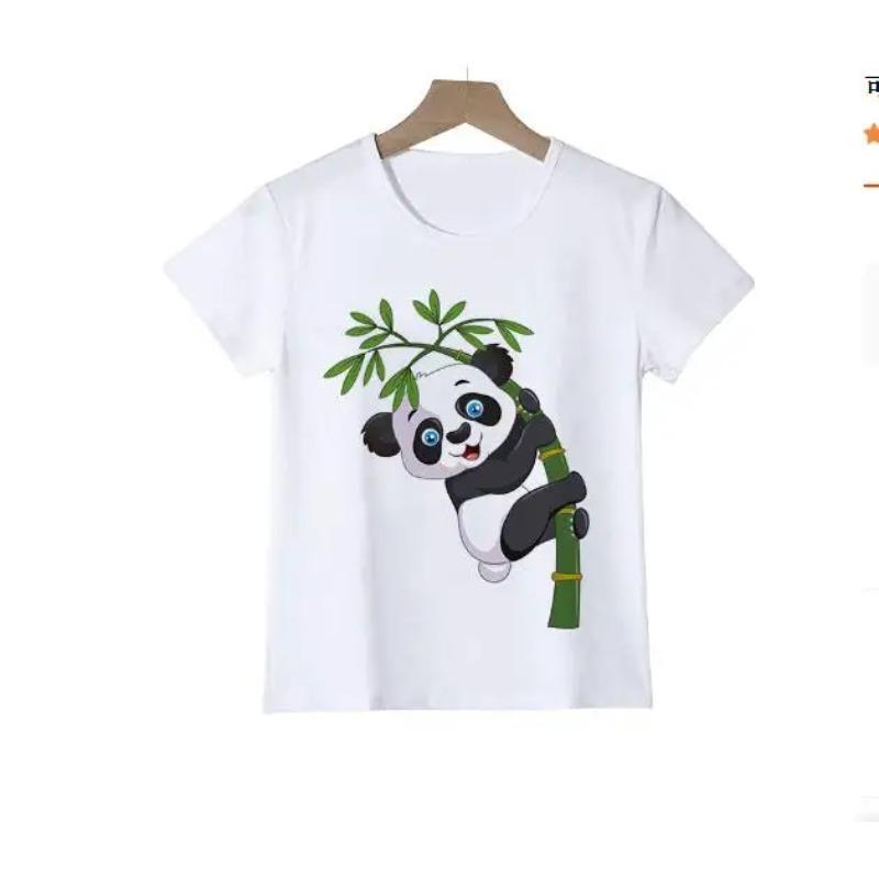 2024 Cute Bear & Baby Panda Graphic T-Shirts Kids Birthday Clothing One Piece Children's Clothes for Boys And Girls