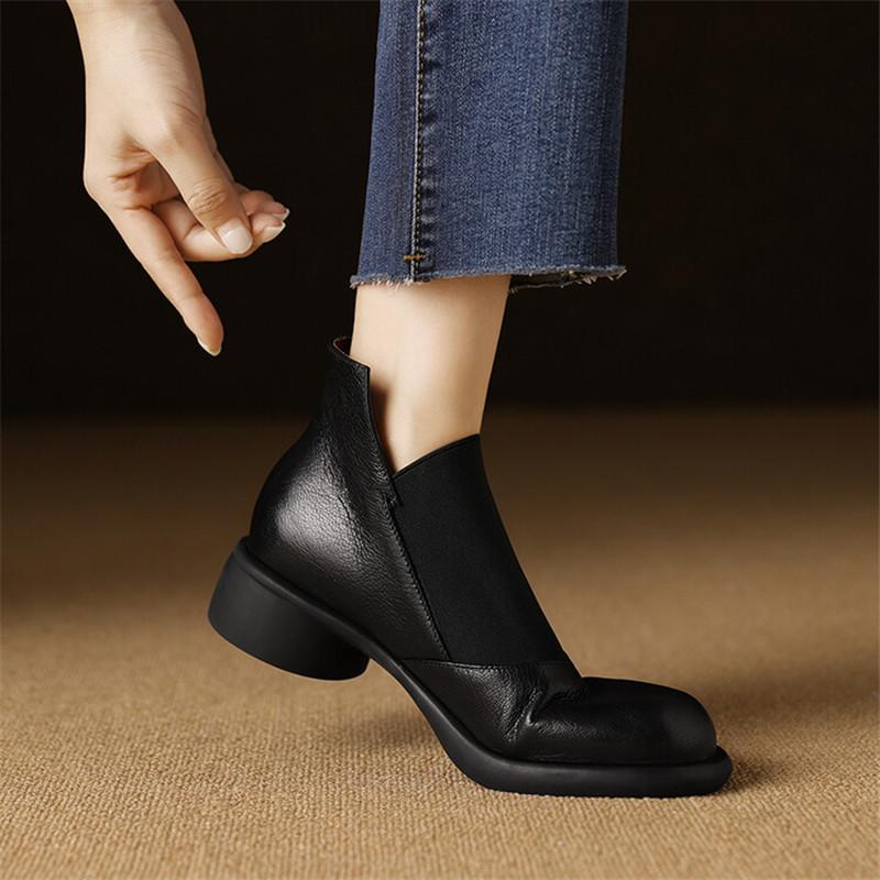 Fashion New Autumn Genuine Leather Women Boots Fashion Round Toe Boots for Women Short Boots Botines Mujer Chunky Heels Ankle Boot