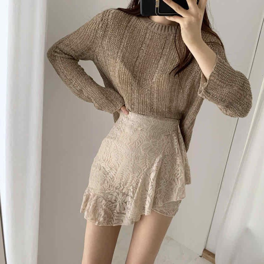 

Корейский нишевый пуловер с круглым вырезом конфетного цвета, ажурный, с защитой от солнца, накидка, свободная, универсальная, короткая трикотажная футболка One size хаки