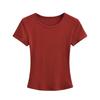 Summer new women's slim-fit round neck short-sleeved T-shirt net face basic Spice Girl hourglass waist slim-fit belt top
