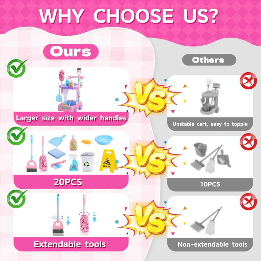 Kids Cleaning Set Toddler Cleaning Toy Set Pretend Play Housekeeping Educational Toy with Cart Broom Dust Pan Mop Christmas Gift