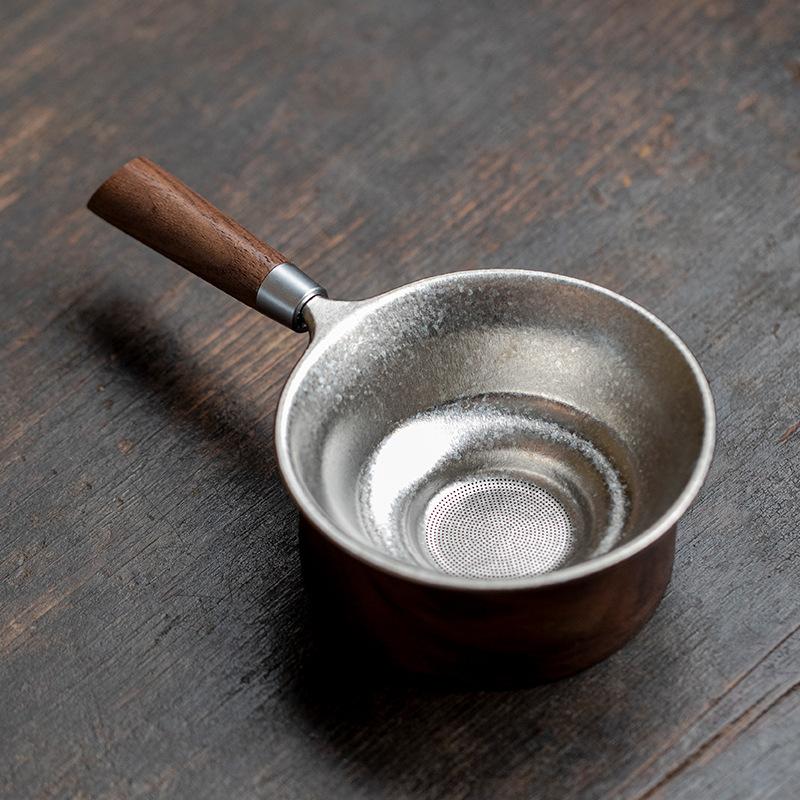Reintitan Massivholzgriff Tee-Separator Infusor Zen Teesieb Spender Teezubereitung Teefilter Teezubehör Geschenk