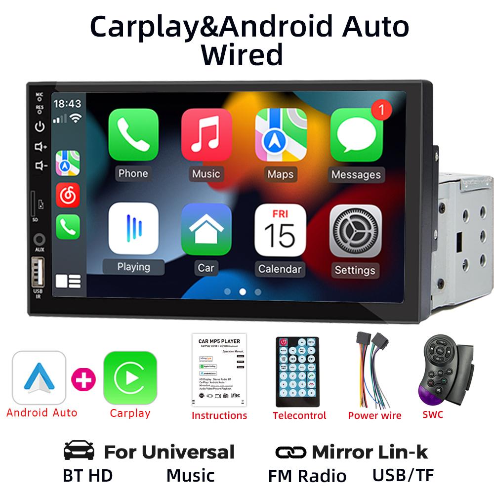 

HIPPBQCC 7-дюймовый автомобильный радиоприемник Carplay Android Auto Multimedia Bluetooth Player Mirror-Link 1 Din HD сенсорный экран USB FM AUX вход